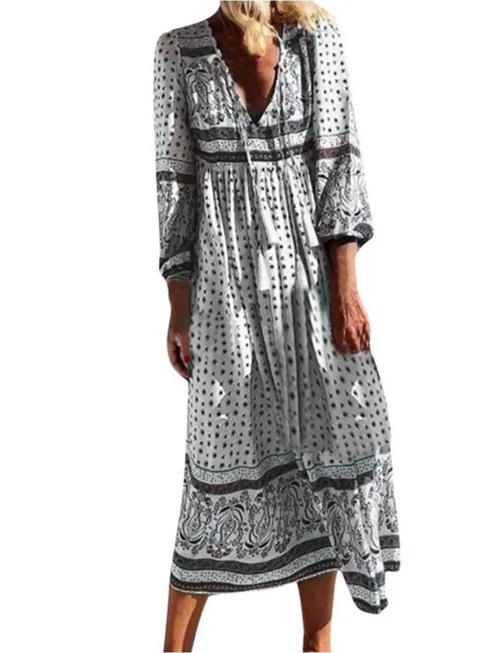 MISSLOOK White Black Boho Paisley Midi Maxi Dress small medium